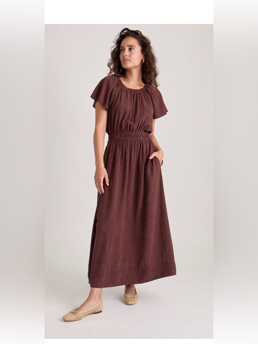 Marine Layer Charlotte Midi Dress Brown and Black Cheetah Pattern Size Small NWT